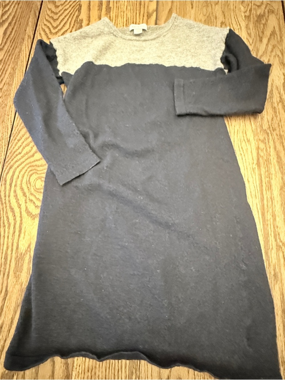 Garnet Hill Heather Gray / Navy 100% Merino Wool Girls Dress Sz M DG